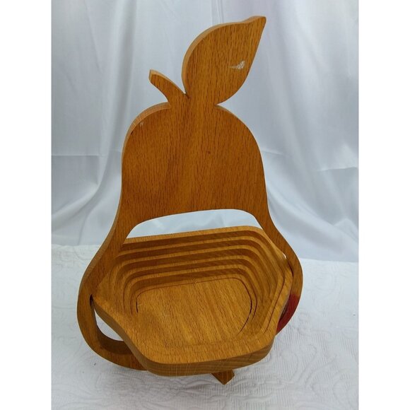VTG PEAR TREE Fruit basket Wood Collapsible table decor READ ASIS - Picture 4 of 12